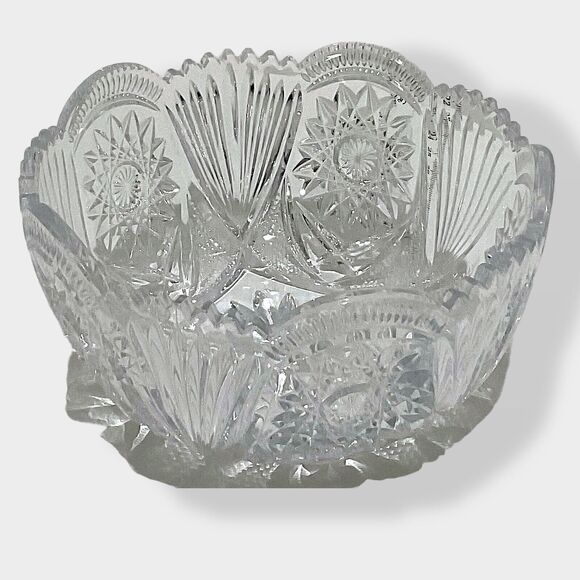 Vntg Unmarked Hobstar & Fan 8” Cut Glass Crystal Bowl ABP Collectable Brilliant - Picture 12 of 16